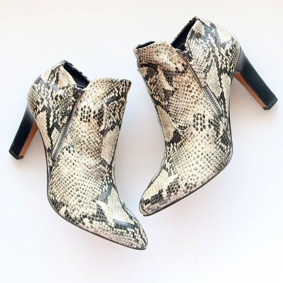 Franco Sarto Snakeskin Embossed Leather Heeled Ankle Boots Booties Size 8 - Picture 1 of 16
